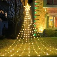 ◐✤ USB five-pointed star lamp string 2M/3M waterfall lamp courtyard outdoor camping garden hanging tree lamp USB Christmas led lamp