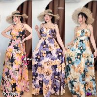 Maxi dress ลายดอกไม้ สม๊อคหลัง