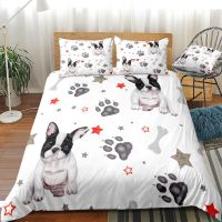 【hot】❦✷ 3 Pieces Dog Duvet Cover Set Cartoon Bulldog And Textiles Quilt Bed Dropship