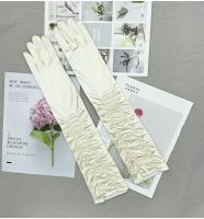 ❇✳❈ Womens Bridal Gloves for Wedding Ivory Satin Long Pageant Prom Gloves for Bridesmaid Elbow Length vestidos de boda 2023