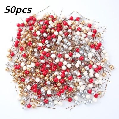 50PCS Mini Plastic Berry Artificial Flower Red Cherry Pearlescent Stamen DIY Wedding Christmas Cake Box Wreaths Decoration
