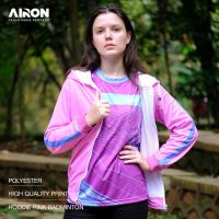 เสื้อแจ็กเก็ตแขนยาว มีฮู้ด แต่งซิป พิมพ์ลาย AIRON สีชมพู ไซซ์ S - XL สําหรับผู้หญิง