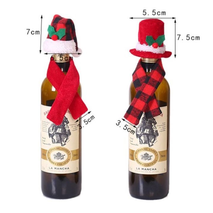 mytools-หมวกซานตาคลอสและชุดผ้าพันคอขนาดเล็กสำหรับขวดไวน์คริสต์มาสชุดของตกแต่ง5ชิ้น