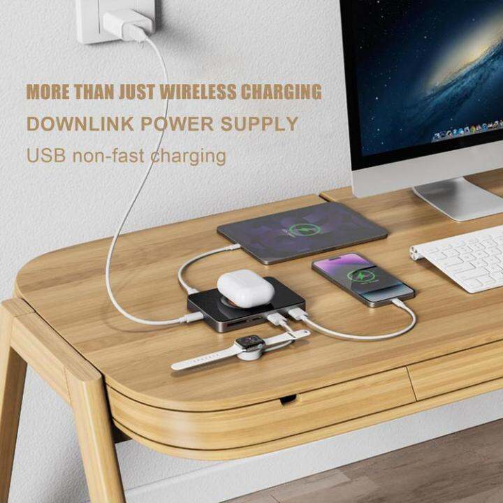 usb-c-docking-station-8-in-1-type-c-hub-multiport-adapter-with-magnetic-15w-wireless-fast-charging-usb-charger-hub-for-smartphone-keyboard-mouse-u-disk-exceptional