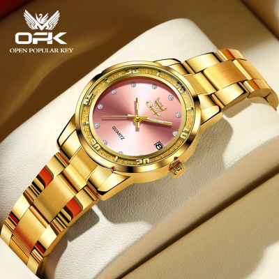 OPK นาฬิกาข้อมือสำหรับผู้หญิงสแตนเลสสายเหล็กของแท้กันน้ำทันสมัยประดับเพชรส่องสว่างสไตล์เกาหลีอินเทรนด์