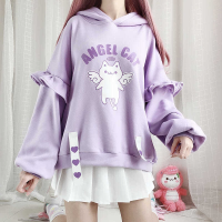 Oversize Winter Korean Fashion 2022 Hoodies Women Purple Anime Print Pullover Puff Sleeve Kawaii Casual Clothing MINGLIUSILI