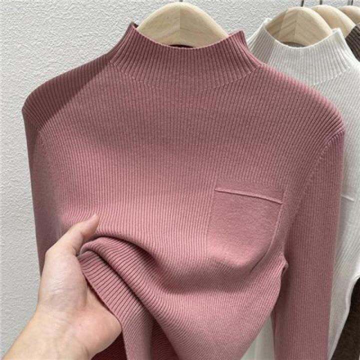 half-turtleneck-solid-color-womens-knitwear-2023-new-autumn-and-winter-sweaters-womens-slim-fit-all-match-knitted-base-shirt-2023