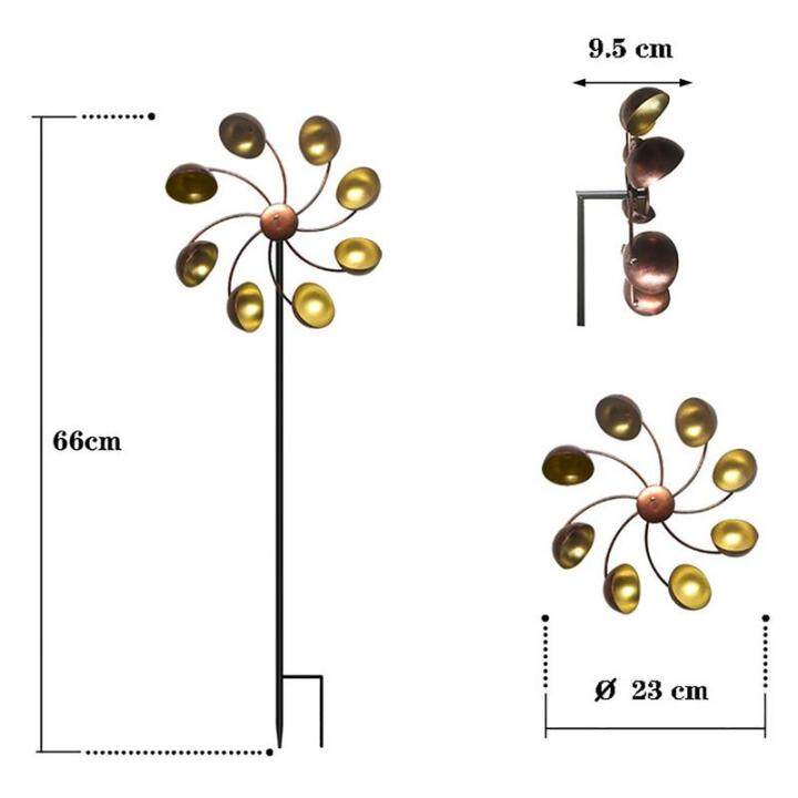 กังหันลมไฟฟ้าแบบหมุนได้สำหรับตกแต่งสวนขนาด66ซม-ใช้ในสวนแบบมีกังหันสวนเครื่องตกแต่งภายนอกสวน