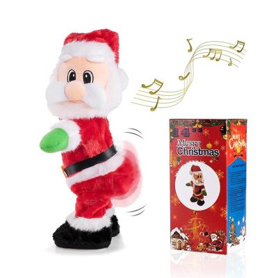 Twerking ซานตาคลอสตุ๊กตาเต้นรำดนตรีไฟฟ้าตุ๊กตาหนานุ่มบิดตูดและเขย่าของเล่นคริสต์มาสแปลกใหม่และของขวัญ Gag