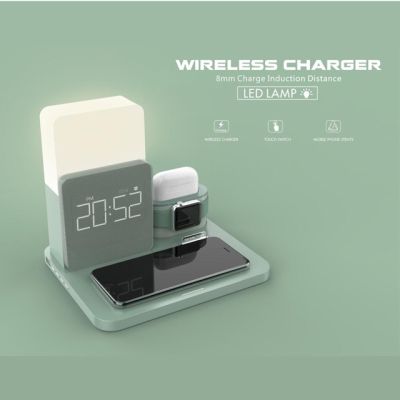 แท่นชาร์จไร้สาย Wireless Charger โคมไฟตั้งโต๊ะ โคมไฟหัวเตียง นาฬิกา desk lamp ชาร์จเร็ว สำหรับมือถือมาตรฐานQiทุกรุ่น