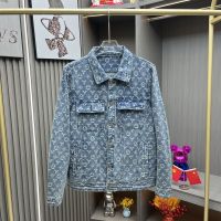 Autumn New Polo Collar Denim L VJacket Mens Trendy All-Matching Slim Fit Printed Jacket Mens Popular Single-Breasted Jacket Men