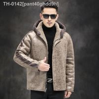 ☄▤ pant40ghdd9h 2022 outono inverno dos homens novo curto de dupla face usar casacos masculino ovelhas corte com capuz jaquetas pele genuína outerwear g387