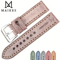 【lz】卐  MAIKES-Pulseira De Relógio De Couro Vintage Marrom Novo Design Acessórios Pulseira De Couro Panerai 22mm 24mm Pulseira De Pulseira