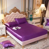 High End Satin Silky Fitted Bed Sheet Luxury Home Solid Single Double Bed Sheets Pillow Cases Elastic Band Mattress Cover Linens