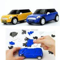 64PCS Mini Cooper 1:32 Licensed 3 D Car DIY Puzzle Model Building Kits Set Children Funny Vehicle KitsToyBlue and Yellow ✤☍๑