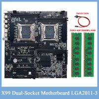 X99 Motherboard Dual-Socket Motherboard Desktop Motherboard LGA2011-3 Dual CPU Support RECC DDR4 Memory Motherboard+2XDDR4 4GB 2666Mhz RAM+Switch Cable