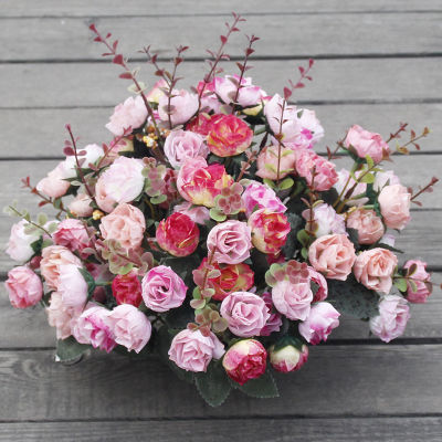 21หัว Silk Rose Peony ช่อดอกไม้ประดิษฐ์แจกันสำหรับตกแต่งบ้านงานแต่งงานตกแต่งดอกไม้ปลอมสวนงานแต่งงาน Decoration