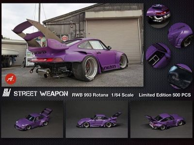 Street Weapon 1:64 RWB 993 Rotana GT Wing  / Double Wing Purple Diecast Model Car