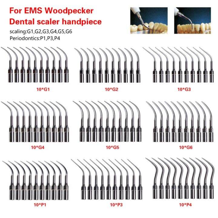 10pcs-dental-ultrasonic-scaler-tip-scaling-periodontics-endodontics-endo-perio-scaling-tips-g-p-fit-ems-woodpecker-scaler