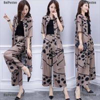 COD DSFGERRTYTRRE BaiPeston 2pcs Chiffon Women Casual Set Wear Loose Suit Wide Leg Pants Long Blouse Set