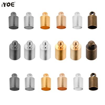 hot【cw】 iYOE 50pcs/Lot Round Cord End Caps 2 3 4 5 6 7 8 9 10mm Crimp Stopper Cap Jewelry Making Necklace