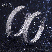 ❤Skute คลาสสิก OL ต่างหูที่เต็มไปด้วย zircons หรูหรา rhinestone รอบวงกลมคลิปต่างหูสำหรับผู้หญิง