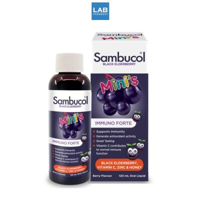 Sambucol Black Elderberry Minis Liquid 120 ml. แซมบูคอล แบล็ค เอลเดอร์เบอร์รี่ มินิส์ ชนิดน้ำ 1 ขวด บรรจุ 120 มล.