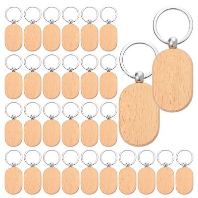 80PCS Wood Engraving Blanks Wooden Keychain Craft Accessories with Ring for DIY Gift B