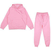 ใหม่ผู้ชายผู้หญิงสีทึบแขนยาว Hooded Sweatshirt และกางเกง Jogging ชุดลำลองฤดูหนาว Warm Hoodies Tracksuit Sport