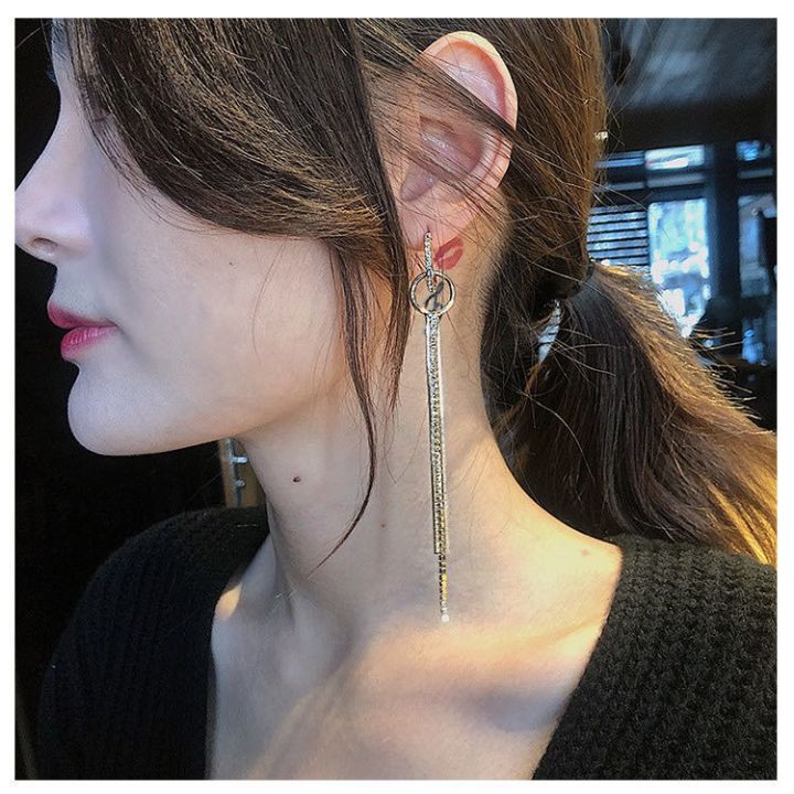 ต่างหูเงินแท้925-ต่างหูผู้หญิงต่างหูแบบยาวสไตล์เกาหลี-ประดับเพชร-สวยมากกก-สินค้าพร้อมส่ง