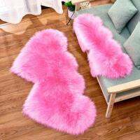 【SALES】 Heart Shaped Wool Sheepskin Rugs Faux Fur Non Slip Bedroom Shaggy Carpet