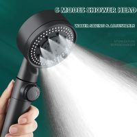 New 6 Modes Black Shower Head High Pressure Water Saving Showerhead with Stop Button Eco Filter Shower Head Bathroom Accessories Showerheads