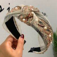 【YF】 Luxury Yarn Pearl Headband Headwrap Baroque Shinny Bohemian Lace Silk Bow Knotted Embroidery Headwear Headbands Wholesale