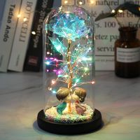 Hot LED Enchanted Galaxy Rose Eternal Beauty And The Beast Rose With Fairy Lights In Dome For Christmas Valentines Day Gift