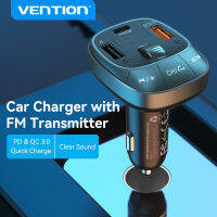 Vention ที่ชาร์จแบตในรถทรานสมิตเตอร์ FM PD &amp; QC 3.0ชาร์จเร็วบลูทูธ5.0รองรับ USB แฟลชไดร์ฟ