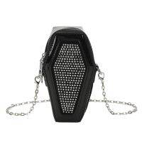 【CC】 Coffin Crossbody with Chain Rhinestone Ladies Punk Purse Leather for