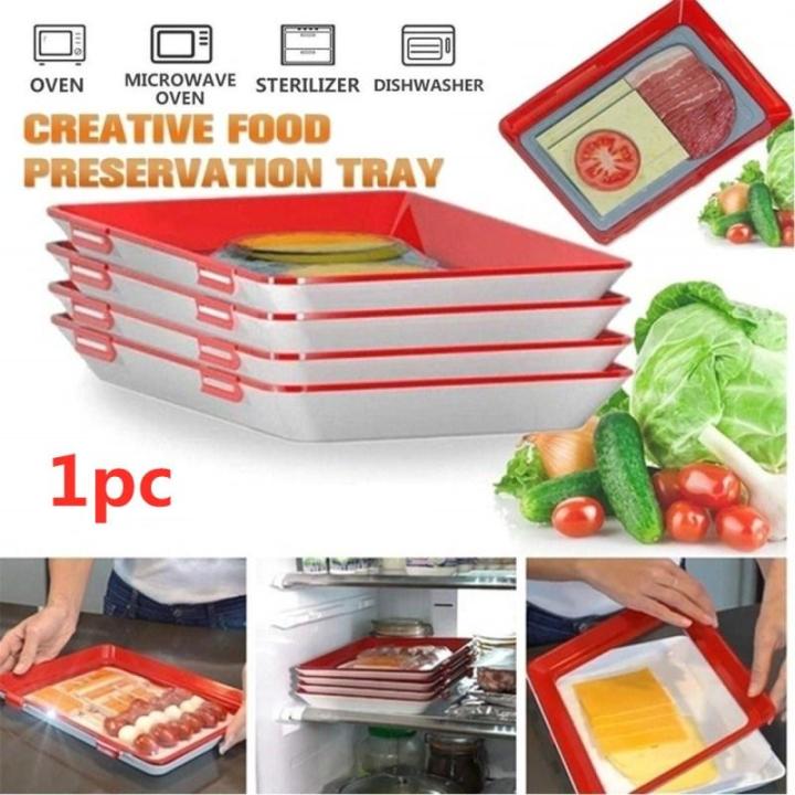 Creative Stackable Reusable Storage Home Sealed Tray Fresh Preservation Tray  1 Piece Food Preservation Tray Plastic Vacuum Tray Fresh Keeping Tray Food  Container Kitchen Fruit Vegetable Meat Fresh Tray Food Storage Durable