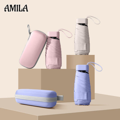AMILA ร่มพับได้หกทบร่มแบบพกพาครีมกันแดดขนาดเล็ก,ห้าตอนบัตร14ซม. พับได้เบามากกล่องร่มร่มร่มกันแดดร่มแคปซูล