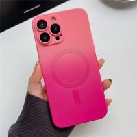 [Woo Fashion Case] สำหรับ Magsafe เคสโทรศัพท์ซิลิโคนนิ่มไล่ระดับสีสำหรับ iPhone 14 Pro Max Plus 13 12 11ฝาครอบป้องกันเลนส์สำหรับชาร์จไร้สายแม่เหล็ก