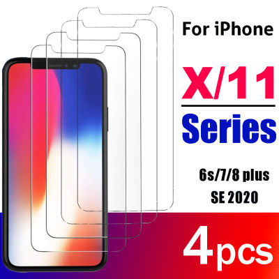 ป้องกันหน้าจอกระจกนิรภัย4pcs2PCs สำหรับ X XS 11 Pro Max XR 6 7 8 Plus Se 2020อุปกรณ์ปกป้องป้องกันกระจกปิดหน้าจอ