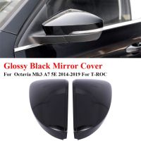 Glossy Black Car Rearview Mirror Covers Side Wing Mirror Caps for Skoda Octavia Mk3 A7 5E 2014-2019 for T-ROC