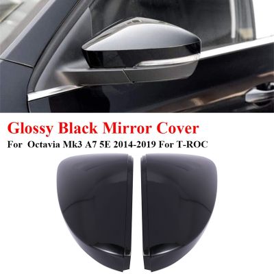 Glossy Black Car Rearview Mirror Covers Side Wing Mirror Caps for Skoda Octavia Mk3 A7 5E 2014-2019 for T-ROC