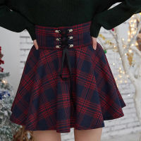 Women Gothic Punk Harajuku Skirt Plaid Pleated Skirt Lace Up Hip Hop Casual Black Red Goth Pleated Skirts Streetwear