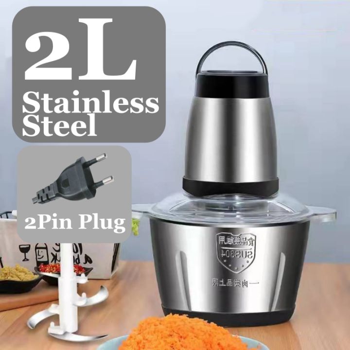 2L Stainless Steel Electric Meat Mincer Chopper Food Processor Blender  Grinder-Pengisar Daging Sayur Besi Tahan Karat