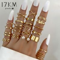 【YF】☸卐  Metal Gold Color Rings Set Twist Hollow for Jewelry Accessories