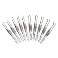 5PCS Straight/Elbow 10cm Stainless Steel Tweezers Tip Can Be Used For Laboratory Teaching Clips Practice Small Tweezers