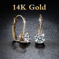 ผู้หญิง Luxury Gold U รูปร่างต่างหูฝัง Micro Four-Claw ต่างหูเพชรทรงกลม Moissanite คริสตัลต่างหูรูปหยดน้ำแฟชั่นปาร์ตี้งานแต่งงานเจ้าสาวเครื่องประดับครบรอบวันวาเลนไทน์ของขวัญ