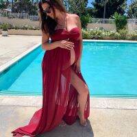 Maternity Summer Leisure Dresses Sexy Shoulderless Photo Shoot Women Front Open Cotton Chiffon Pregnancy Dress Photography Props