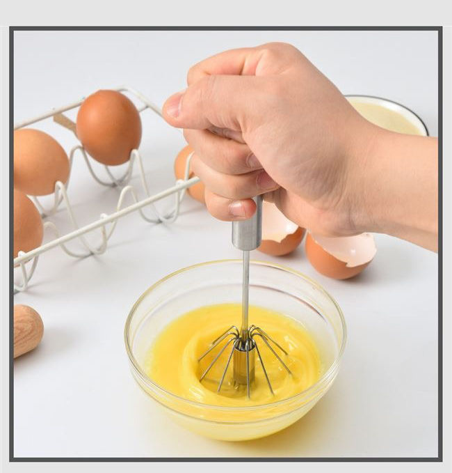 Stainless Steel Press Hand Auto Rotating Whisk Push Whip Wire Mixer Egg  Beater