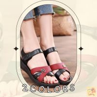 โอมากๆ?แฟชั่น รองเท้าแตะแบบรัดข้อ ส้นหนา ทูโทน 2 สี 36-40 (77)